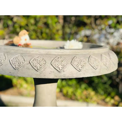 Lightweight Weathered Concrete Fiberglass Stone Birdbath - 22-inch Diameter