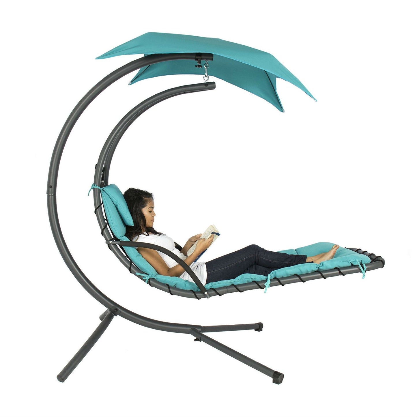 Teal Single Person Modern Chaise Lounger Hammock Chair Porch Swing