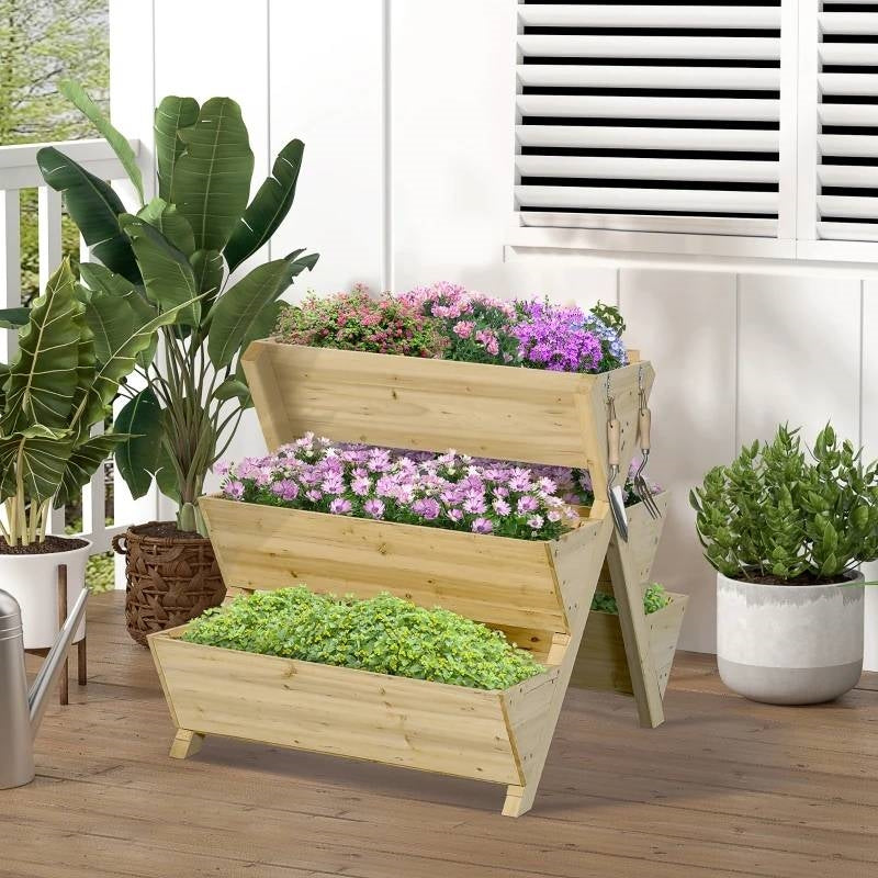3-Tier A Frame Fir Wood 5 Elevated Planter Box Raised Garden Bed