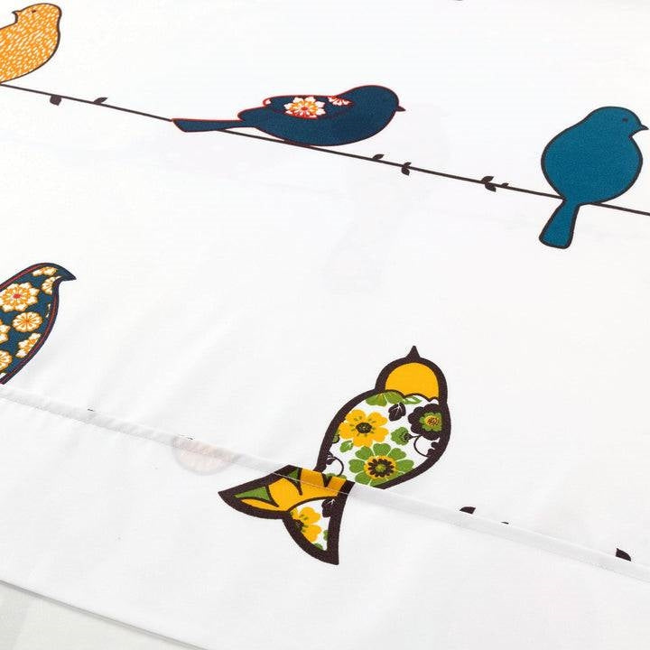 Full size Teal Yellow White Floral Birds on Wire Soft Polyester 6 Piece Sheet Set