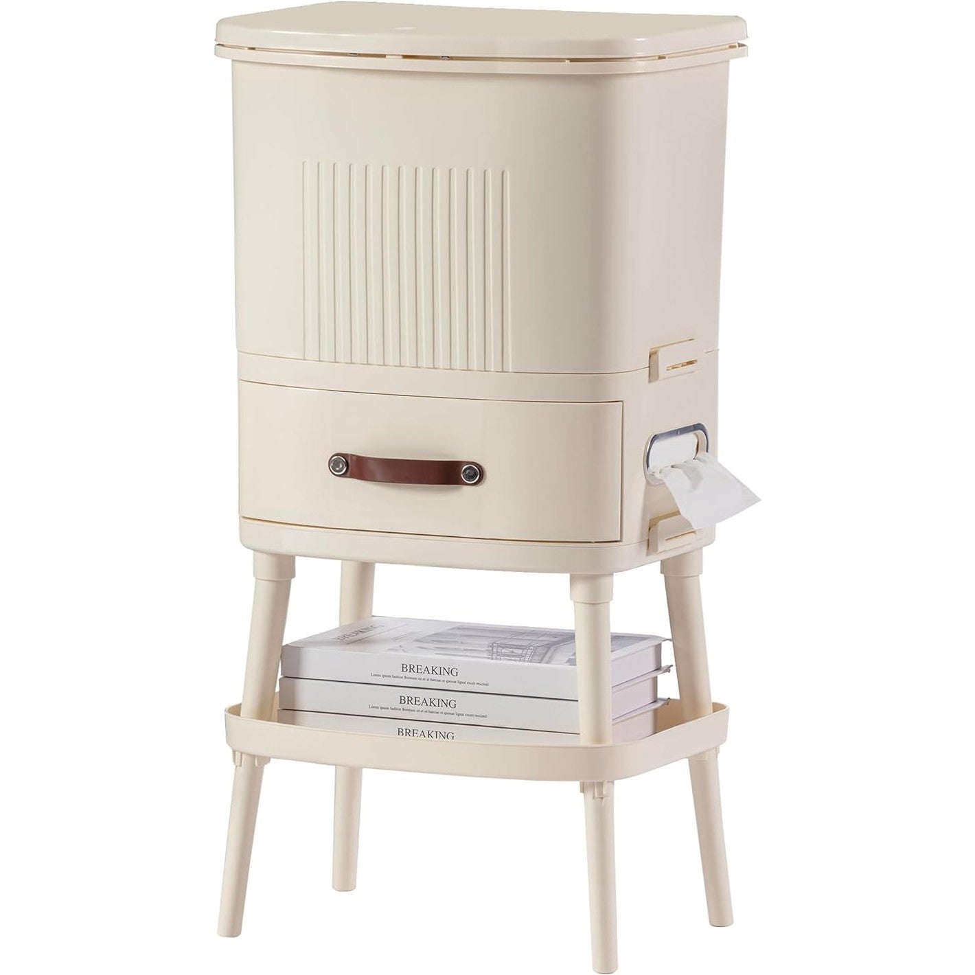 8gL Multifunctional Storage Bins Elevated Trash Can w/ Lid Cream