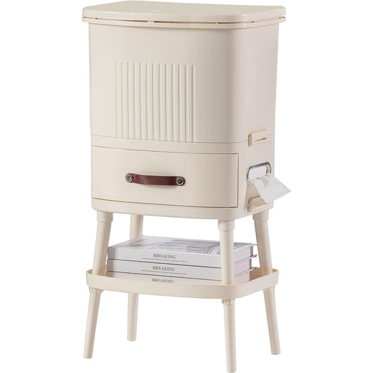 8gL Multifunctional Storage Bins Elevated Trash Can w/ Lid Cream