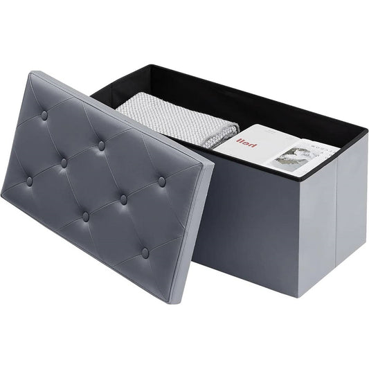 30-inch Light Grey Faux Leather Upholstered End of Bed Storage Bench Ottoman