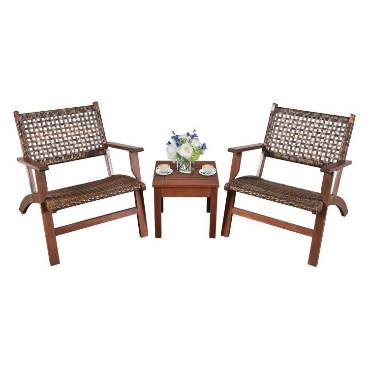 3 Piece Wooden Rattan Bistro Set