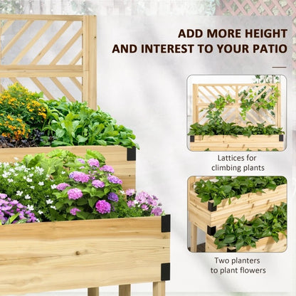 2 Tier Natural Lattice Trellis Self Draining Wooden Garden Raised Planter Box