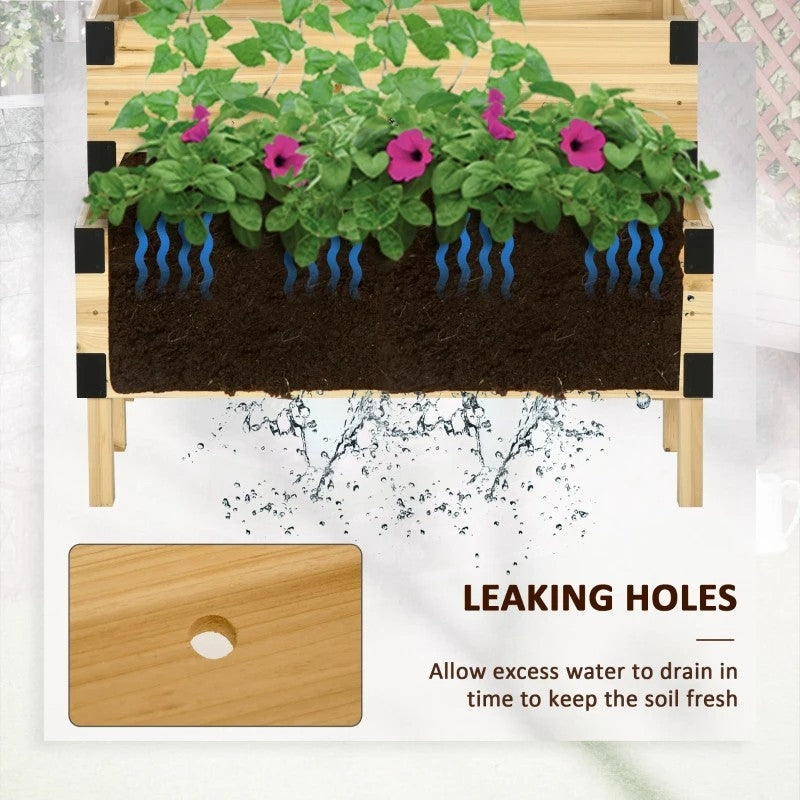 2 Tier Natural Lattice Trellis Self Draining Wooden Garden Raised Planter Box