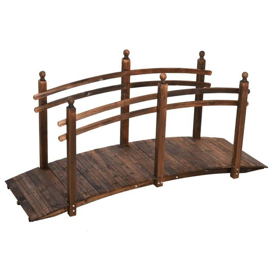 7.5 Ft Wooden Garden Arc Bridge with Hand Rails Natural