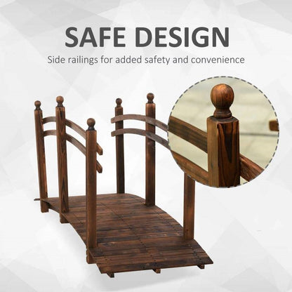 7.5 Ft Wooden Garden Arc Bridge with Hand Rails Natural