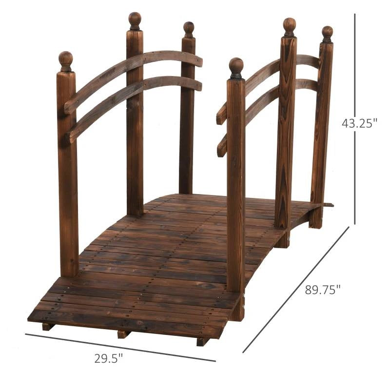 7.5 Ft Wooden Garden Arc Bridge with Hand Rails Natural