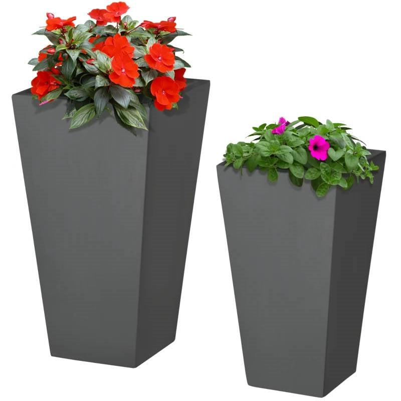 Set of 2 Modern Outdoor Flower Pot Planter Set in Grey