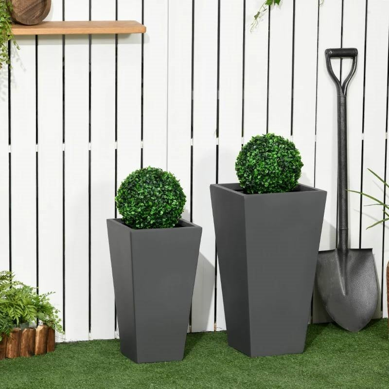 Set of 2 Modern Outdoor Flower Pot Planter Set in Grey
