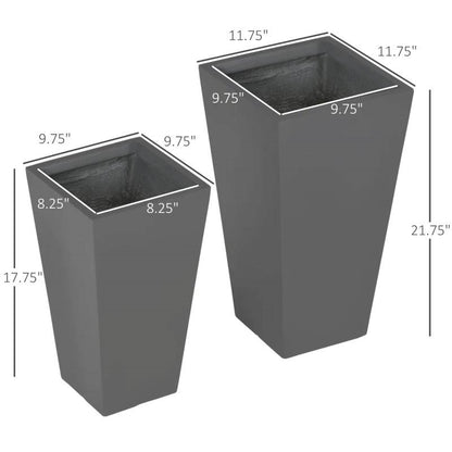 Set of 2 Modern Outdoor Flower Pot Planter Set in Grey