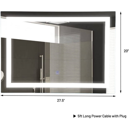 Modern LED Lighted Mirror Dimmable Wall-Mounted Bathroom Vanity 27 x 20 inch