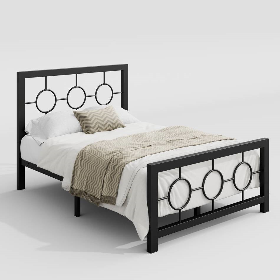 Twin Size Modern Circle Medallion Black Metal Platform Bed Frame