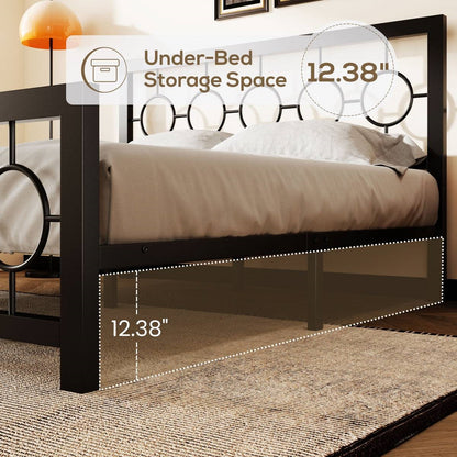Twin Size Modern Circle Medallion Black Metal Platform Bed Frame