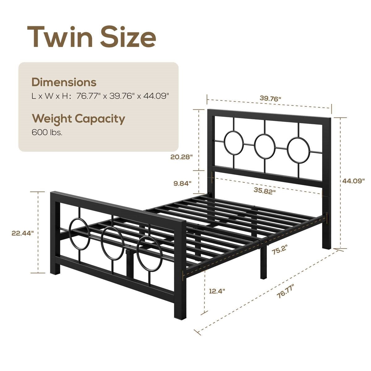 Twin Size Modern Circle Medallion Black Metal Platform Bed Frame