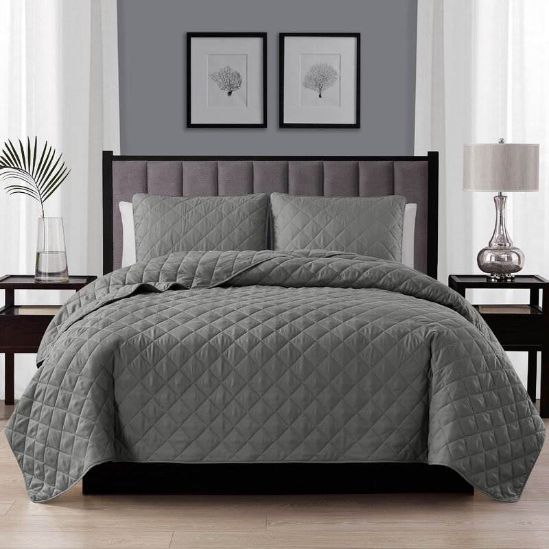 Twin/Twin XL, Grey FarmHome Microfiber Diamond Quilt Set