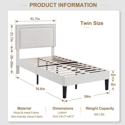 Twin Size - Set of 2 - Dorm Style White Tufted Upholstered Platform Beds