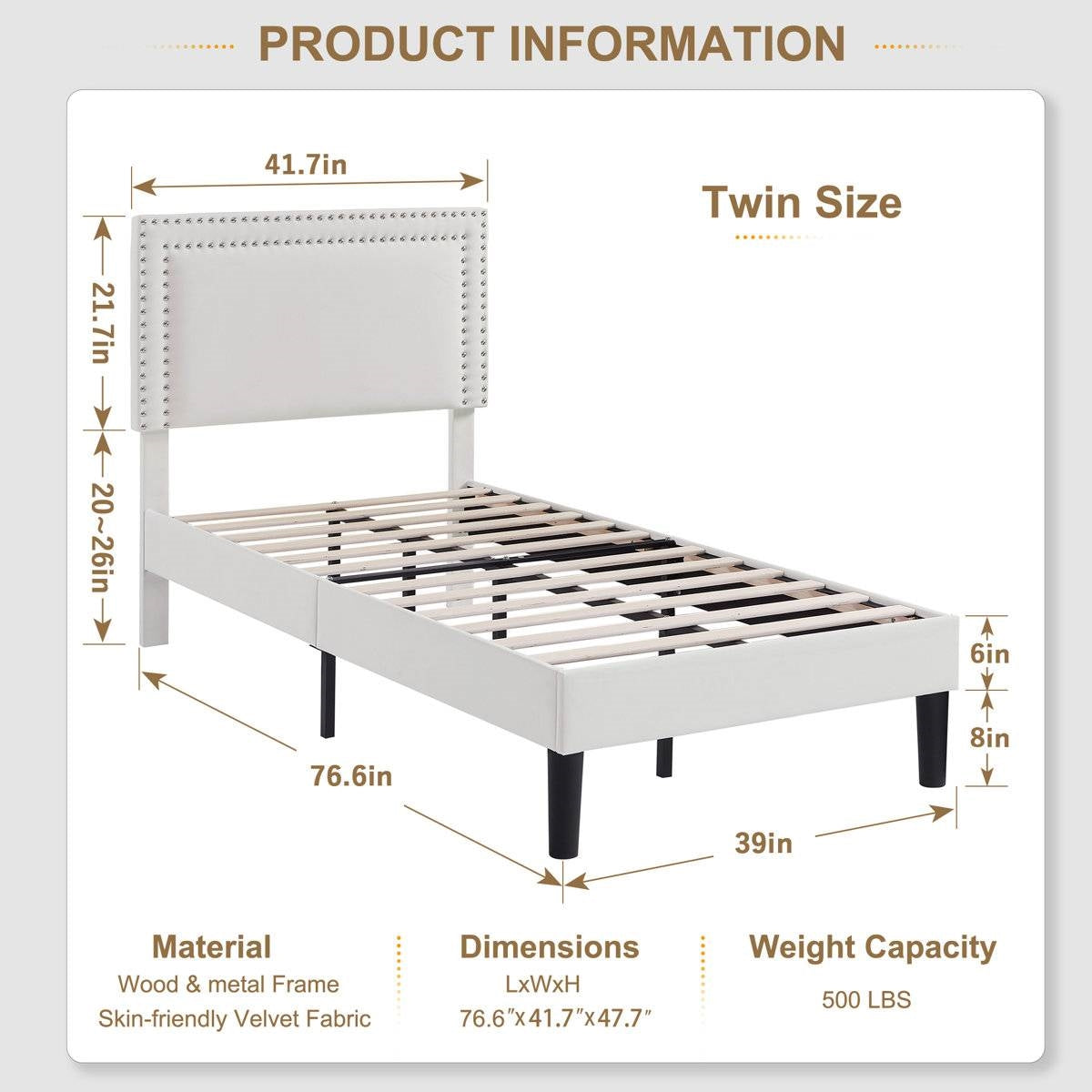 Twin Size - Set of 2 - Dorm Style White Tufted Upholstered Platform Beds