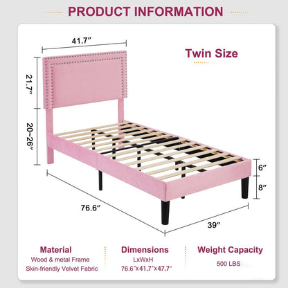 Twin Size - Set of 2 - Dorm Style Pink Tufted Upholstered Platform Beds