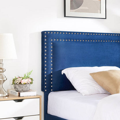 Twin Size - Set of 2 - Dorm Style Blue Tufted Upholstered Platform Beds