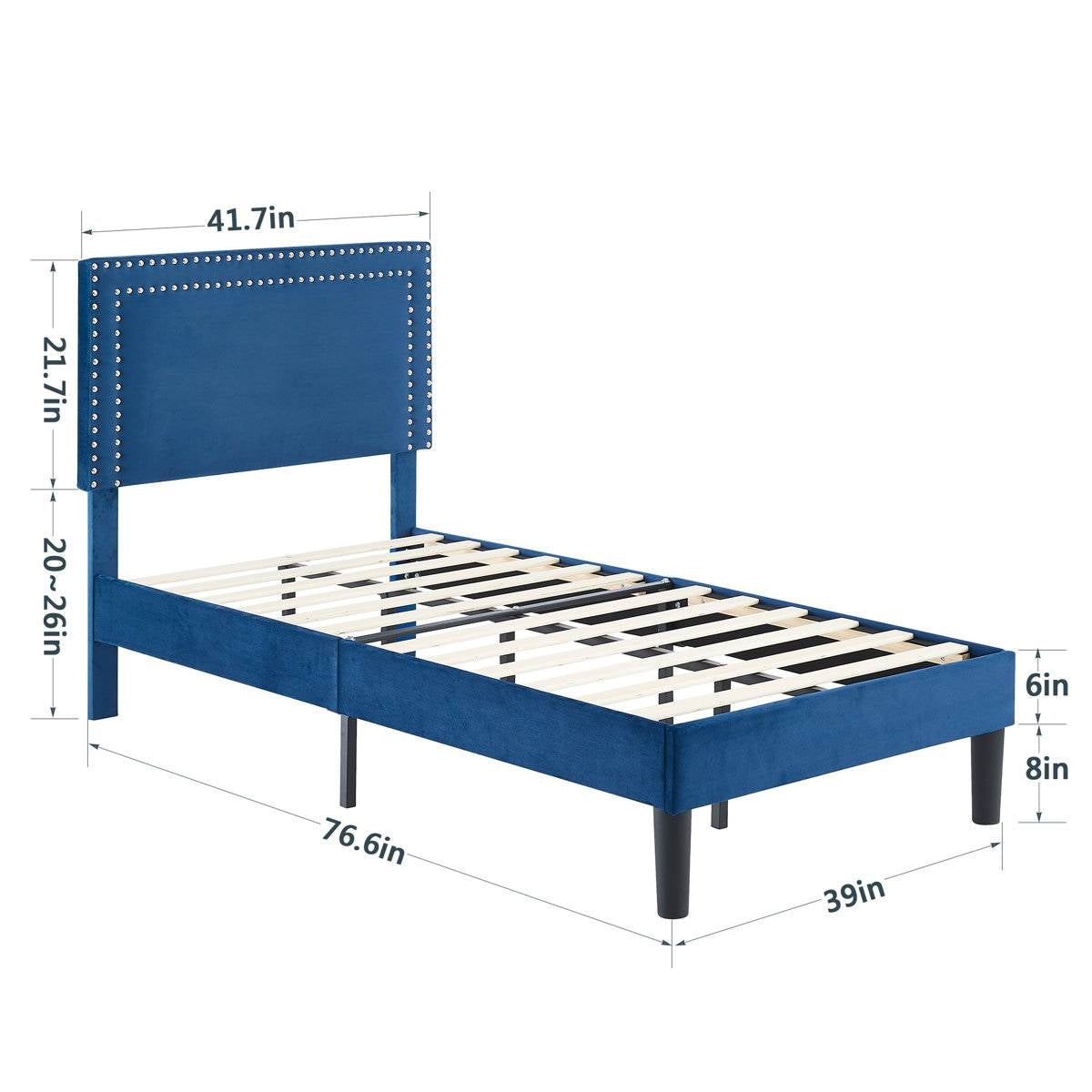 Twin Size - Set of 2 - Dorm Style Blue Tufted Upholstered Platform Beds