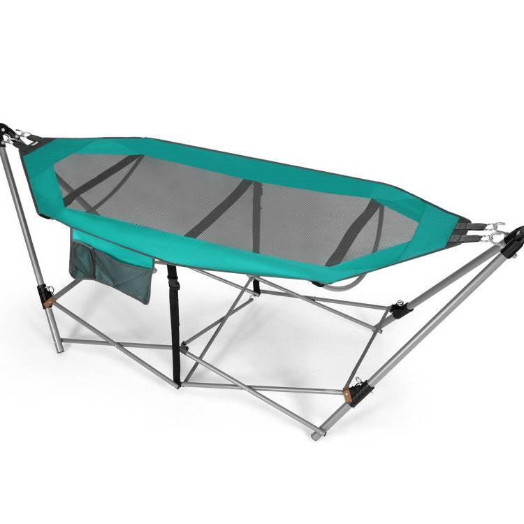 Green Portable Camping Foldable Hammock with Stand Carry Case