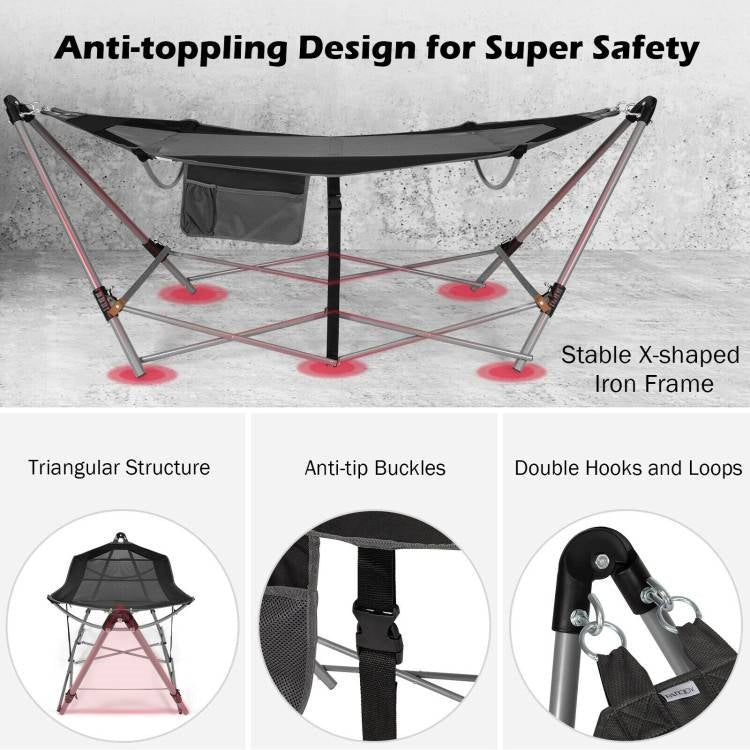 Green Portable Camping Foldable Hammock with Stand Carry Case