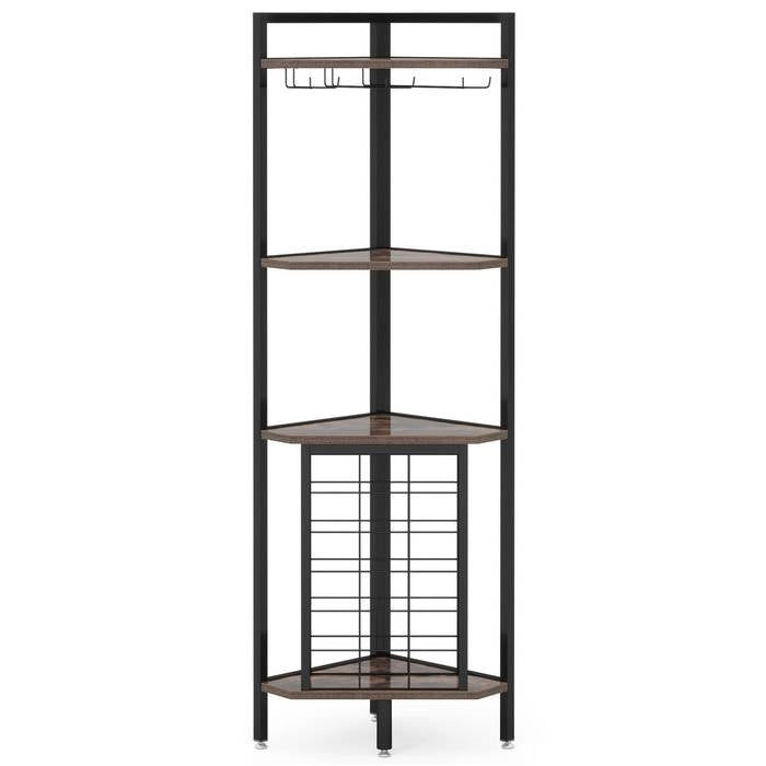 Rustic 4-Tier Corner Wine Rack with Glass Holder Storage