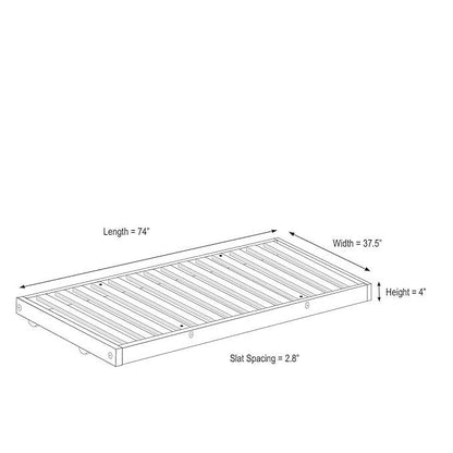 Twin size Solid Wood Roll-Out Trundle Bed Frame - Made in USA