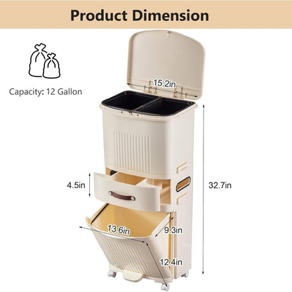 12gL Storage Recycle Bins Elevated Trash Can w/ Lid Cream