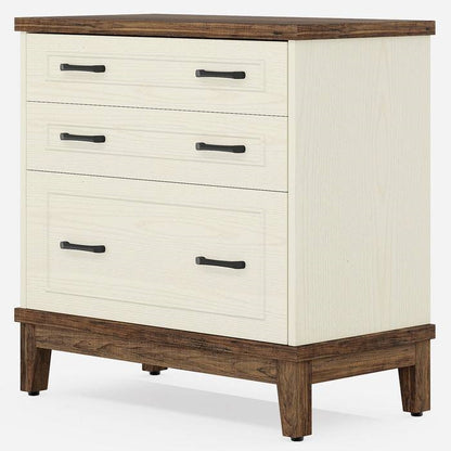 Vintage White/Rustic Brown 3 Drawer Filing Cabinet Printer Stand