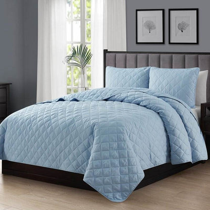 Twin/Twin XL, Blue FarmHouse Microfiber Diamond Quilt Set