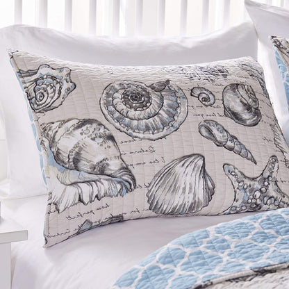 3 Piece Microfiber Beach Shells Coastal Quilt Set, Twin/Twin XL