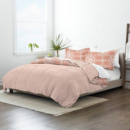 Twin Size 2 Piece Clay Reversible Daisy Medallion Striped Comforter Set