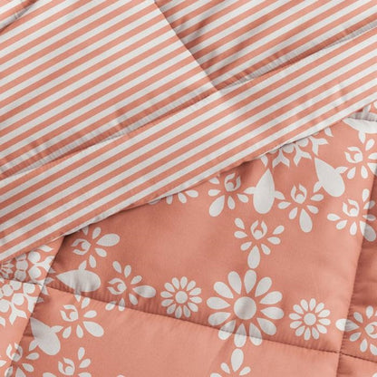Twin Size 2 Piece Clay Reversible Daisy Medallion Striped Comforter Set