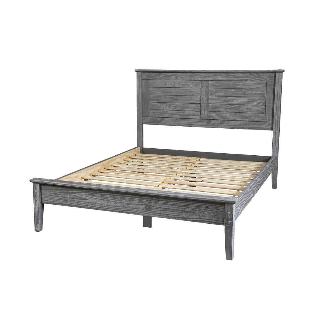 Twin Size Coastal Dorm Solid Pine Platform Bed in Grey
