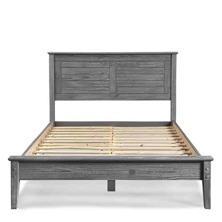 Twin Size Coastal Dorm Solid Pine Platform Bed in Grey