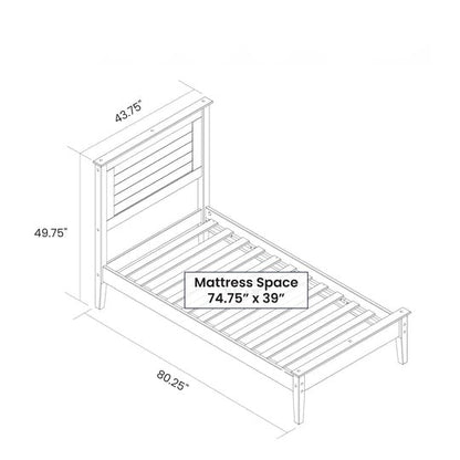 Twin Size Coastal Dorm Solid Pine Platform Bed in Grey