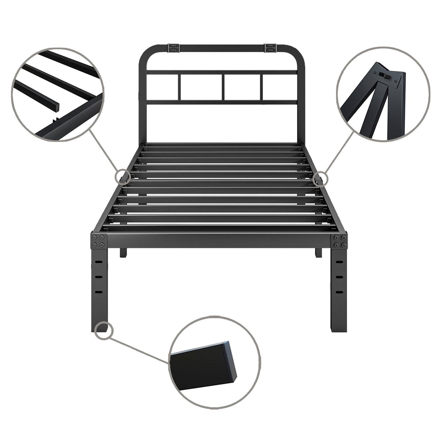 Twin Size Heavy Duty Platform Bed Frame w/ Headboard