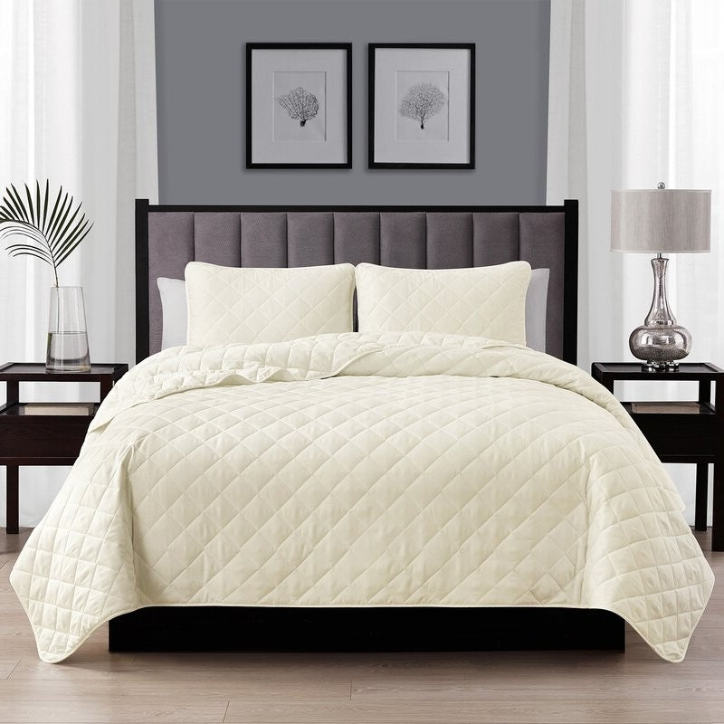 Twin/Twin XL, Ivory FarmHouse Microfiber Diamond Quilt Set