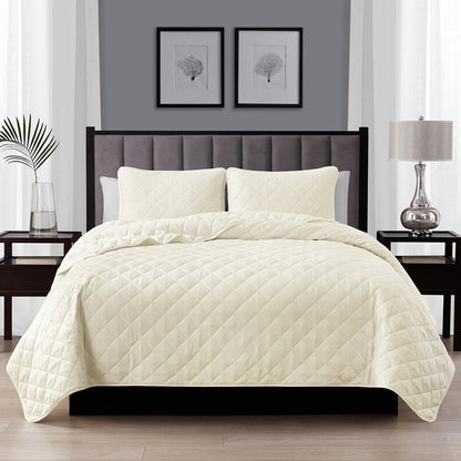 Twin/Twin XL, Ivory FarmHouse Microfiber Diamond Quilt Set