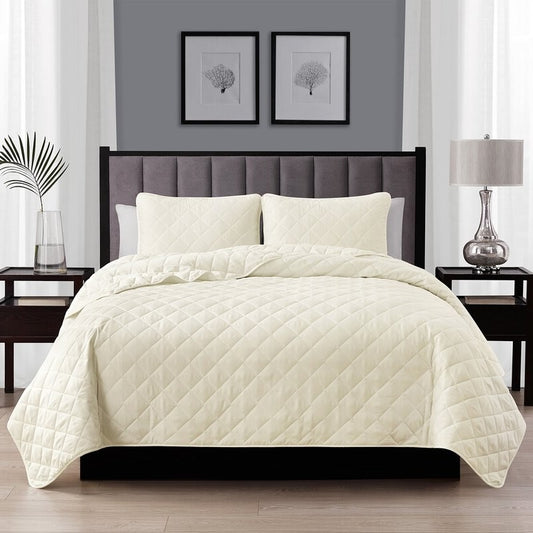 Twin/Twin XL, Ivory FarmHouse Microfiber Diamond Quilt Set