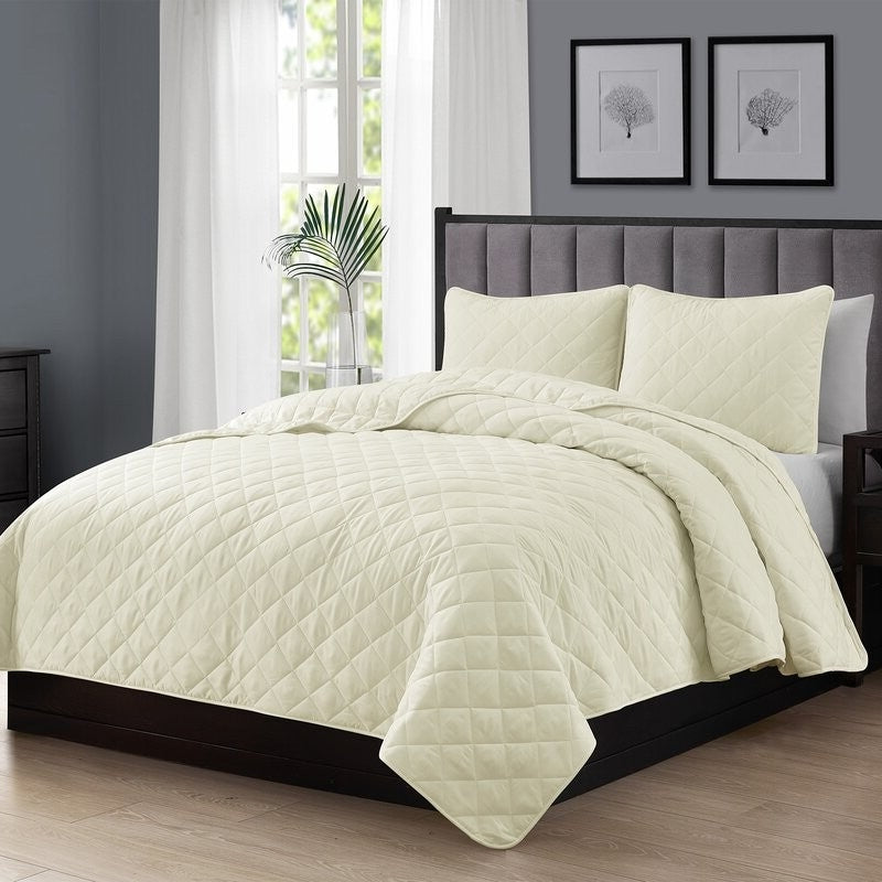 Twin/Twin XL, Ivory FarmHouse Microfiber Diamond Quilt Set