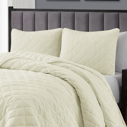 Twin/Twin XL, Ivory FarmHouse Microfiber Diamond Quilt Set