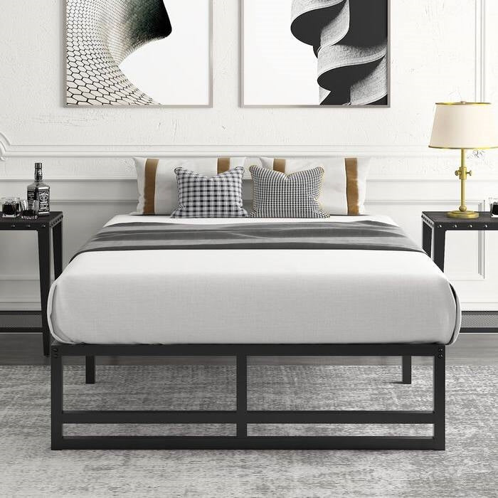 Twin Size Minimalist Storage Metal Platform Bed Black