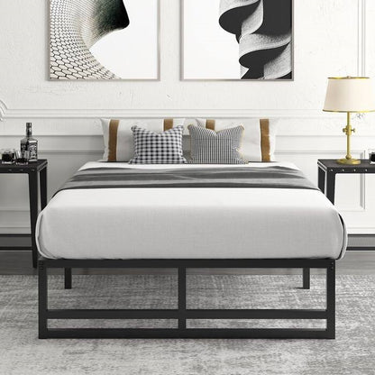 Twin Size Minimalist Storage Metal Platform Bed Black