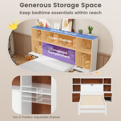 Twin Size Dorm Bookcase Storage 2 Nightstands Bedroom Set White/Walnut