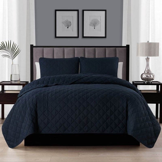 Twin/Twin XL, Navy FarmHouse Microfiber Diamond Quilt Set