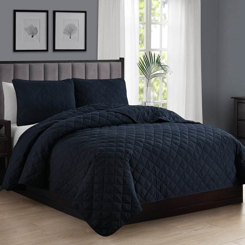 Twin/Twin XL, Navy FarmHouse Microfiber Diamond Quilt Set